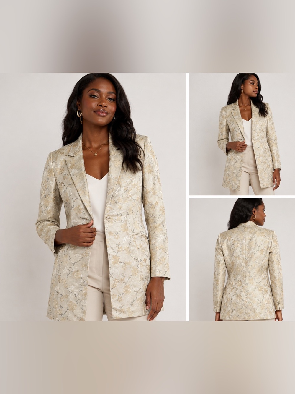 Classiques Entier Champagne Floral Jacquard Blazer Size 8
